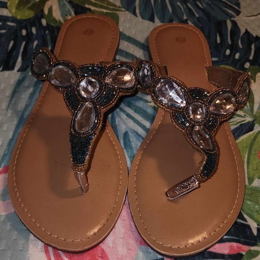 Leather and Rhinestone Sandals